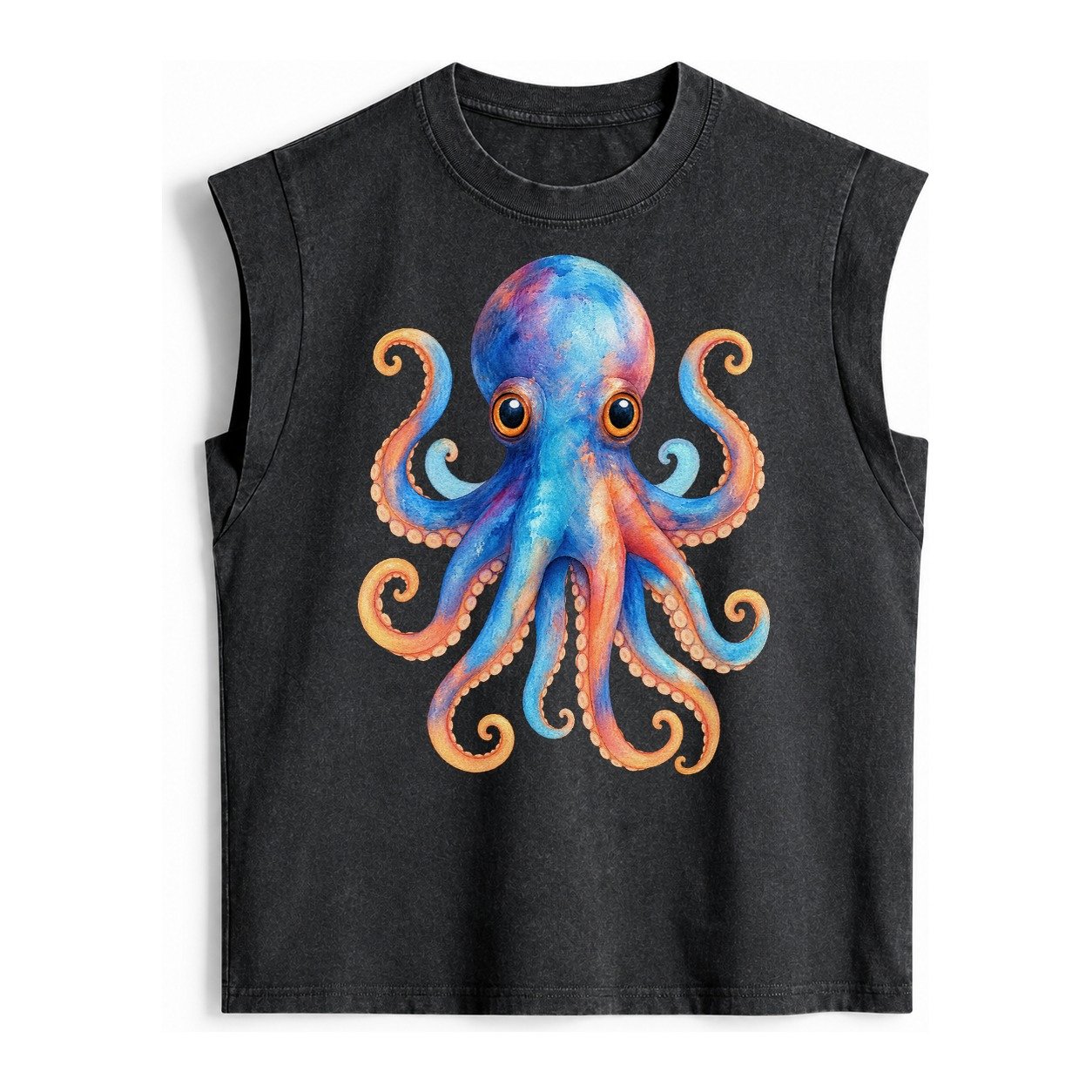 Octopus Cute Vintage Washed Tank – Black