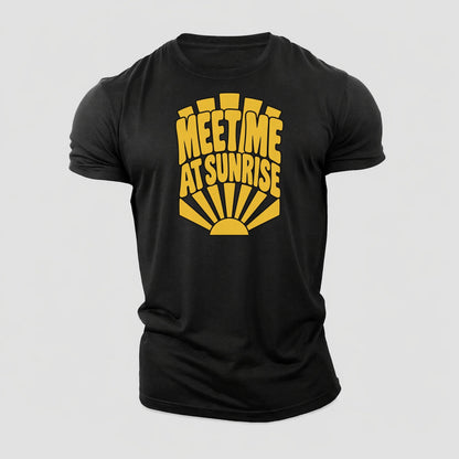 Meet Me At Sunrise Sunburst Sayings Cotton T-Shirt – Black