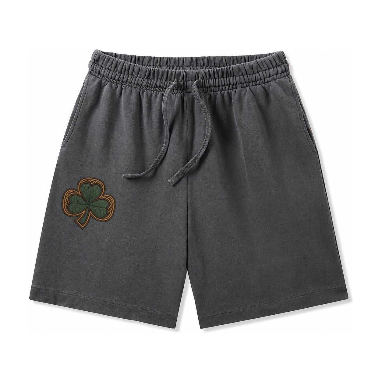 Shamrock Three Leaf Clover With Celtic Border Design Washed Shorts – Dark Gray