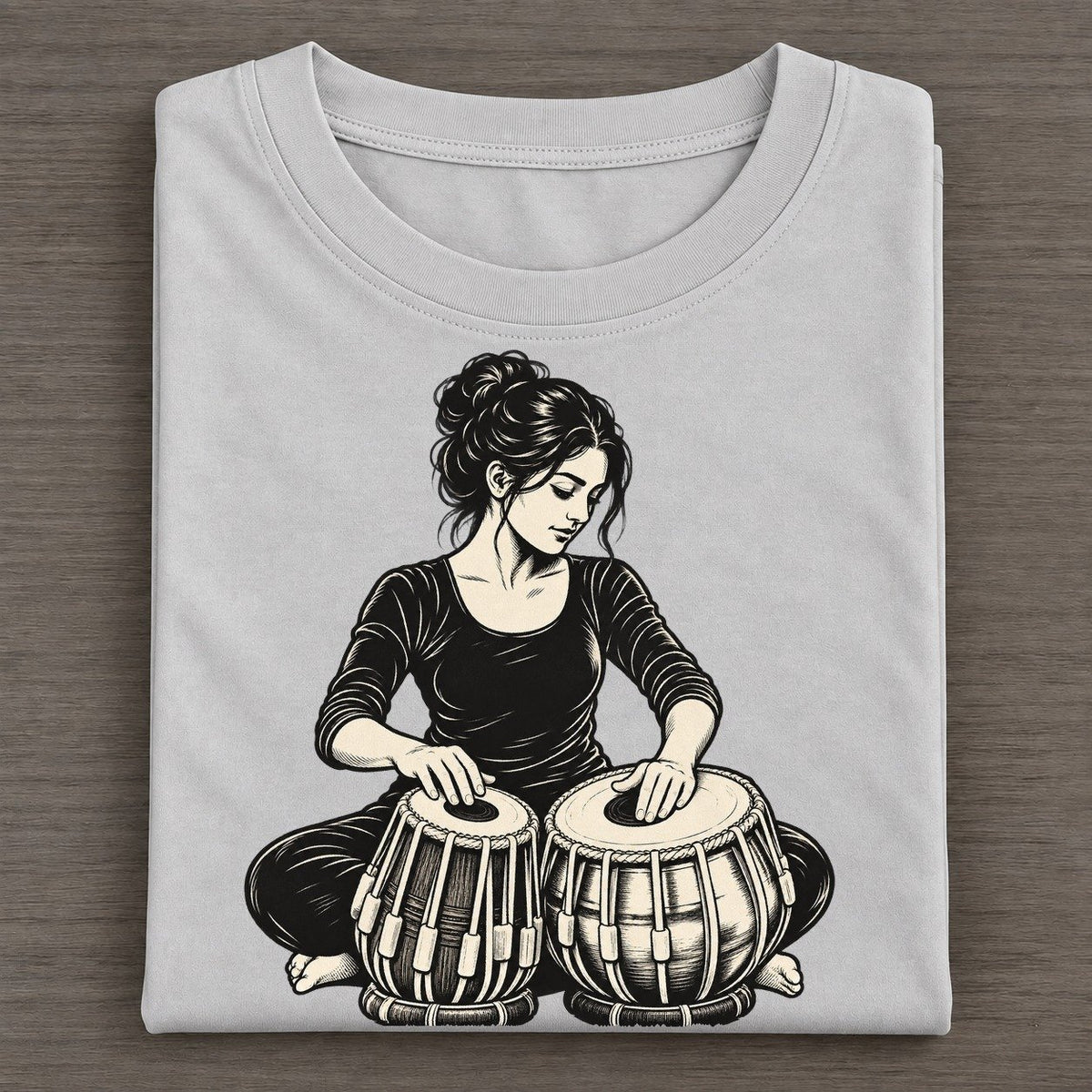 Tabla Player Paired Drum Phrase Global Music Ink Figures Classic T-shirt – Grey