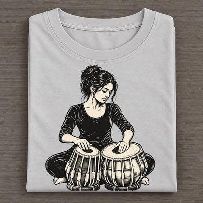 Tabla Player Paired Drum Phrase Global Music Ink Figures Classic T-shirt – Grey