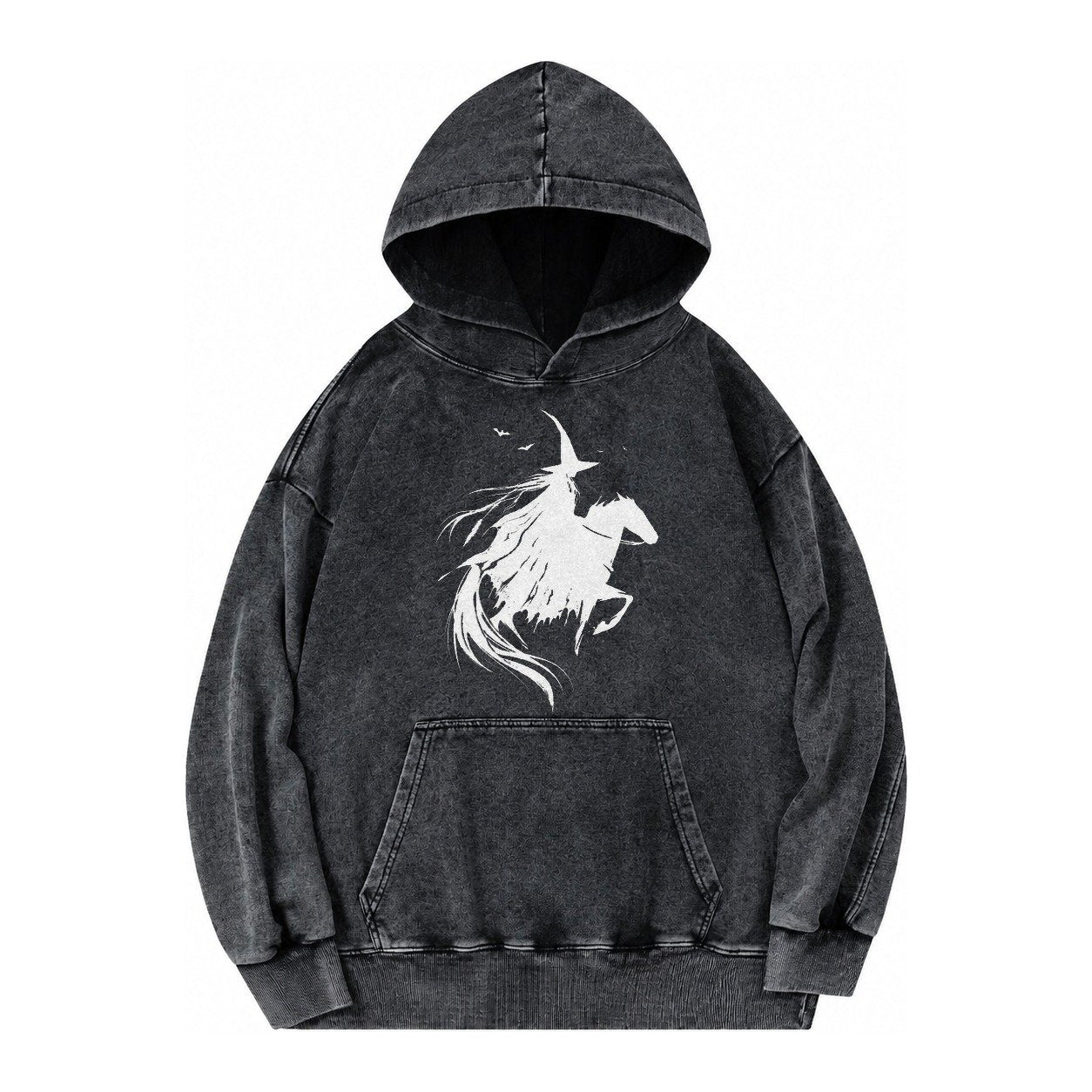 Witch On Horse Vintage Washed Hoodie – Black