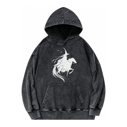 Witch On Horse Vintage Washed Hoodie – Black