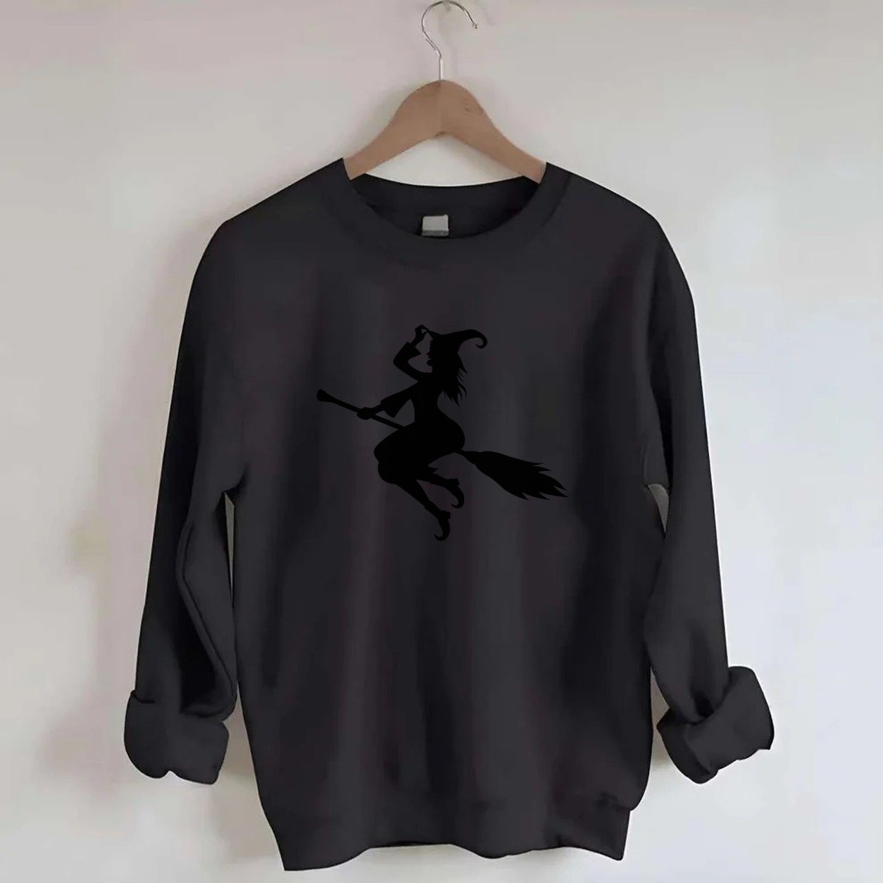 Enchanting Witch On Broom Hat Limited Edition Crewneck Sweatshirt – Black