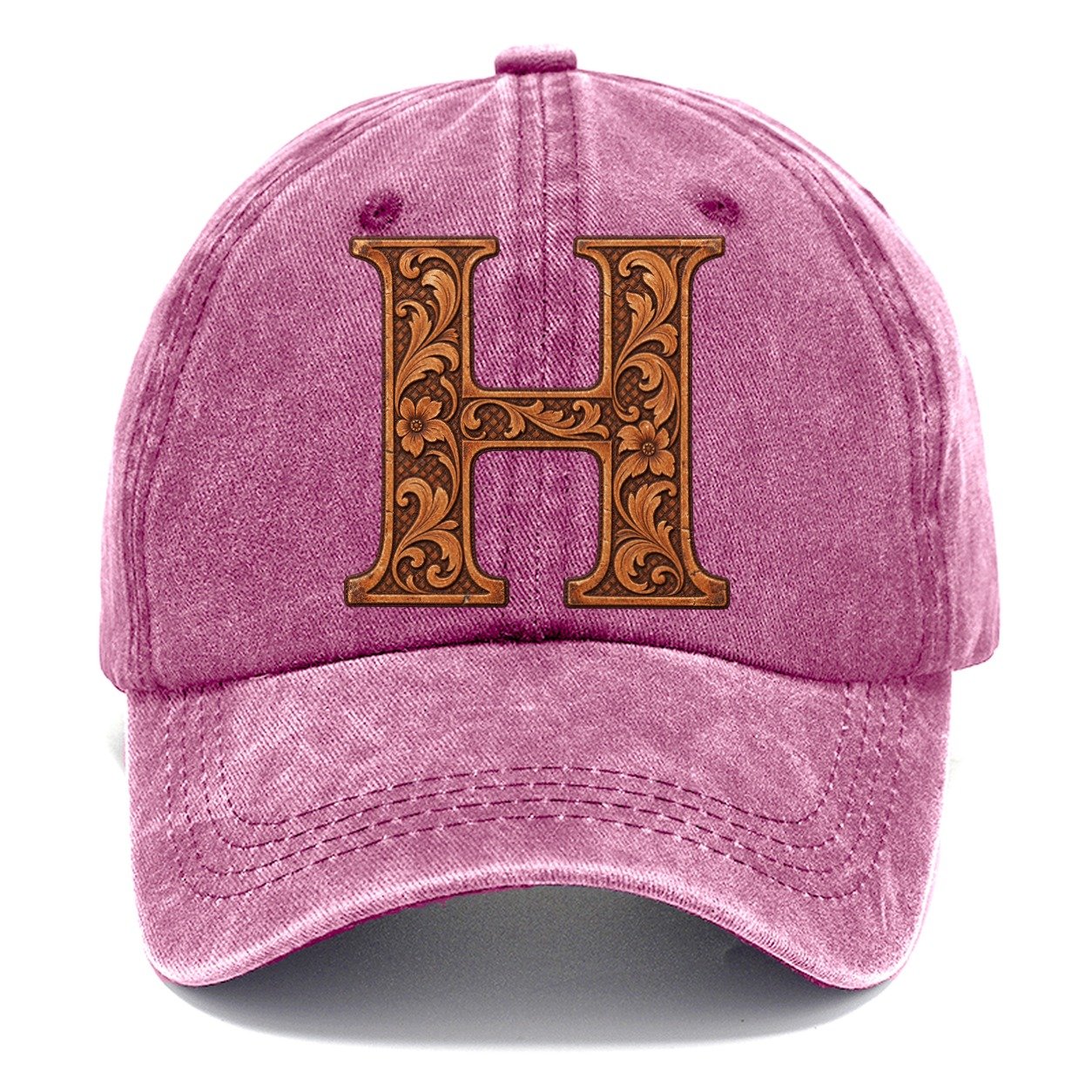 Tooled Leather H Monogram Classic Cap – Dusty Rose