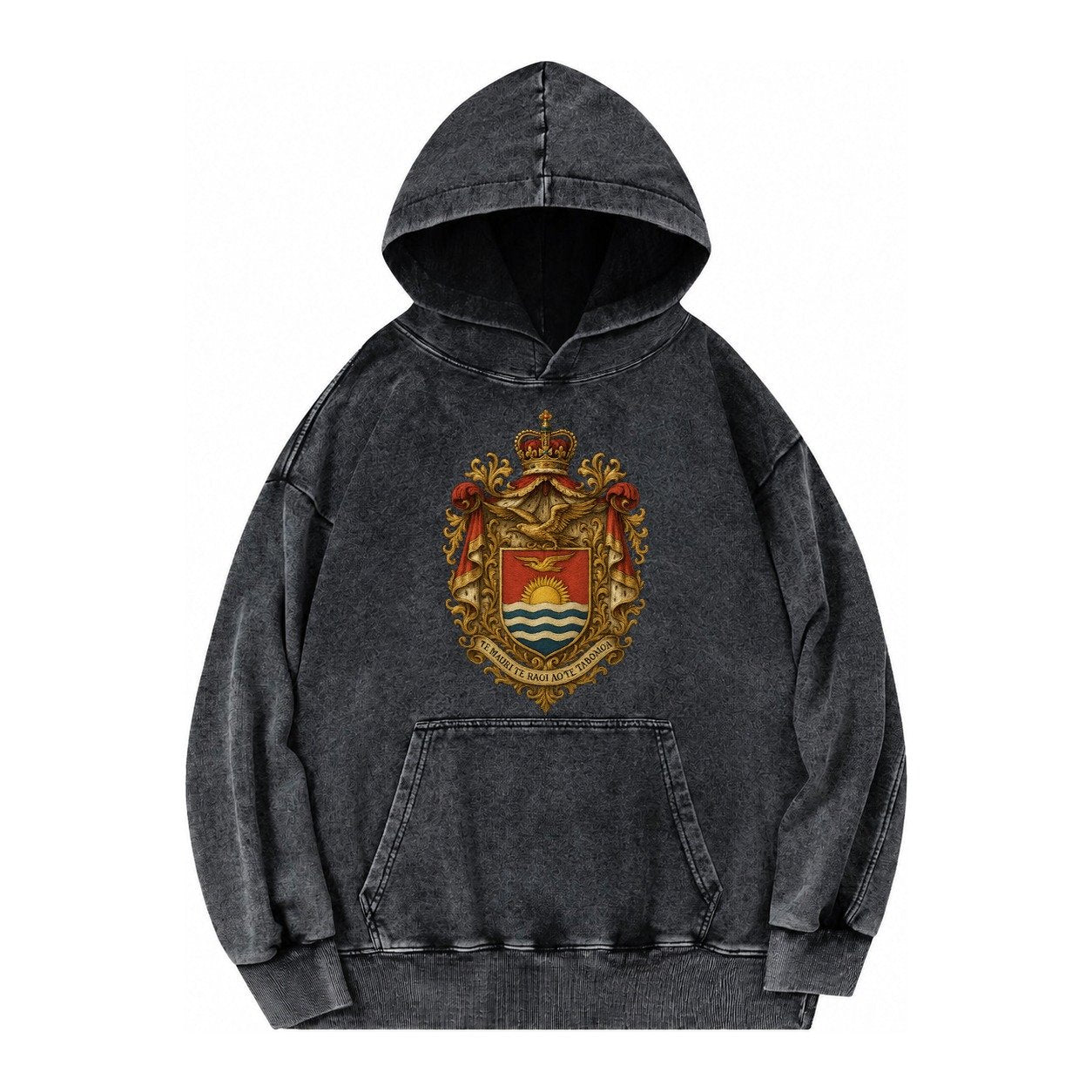 Golden Peace Embroidered Vintage Washed Hoodie – Black