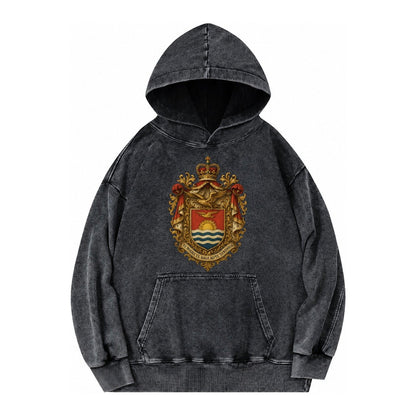 Golden Peace Embroidered Vintage Washed Hoodie – Black