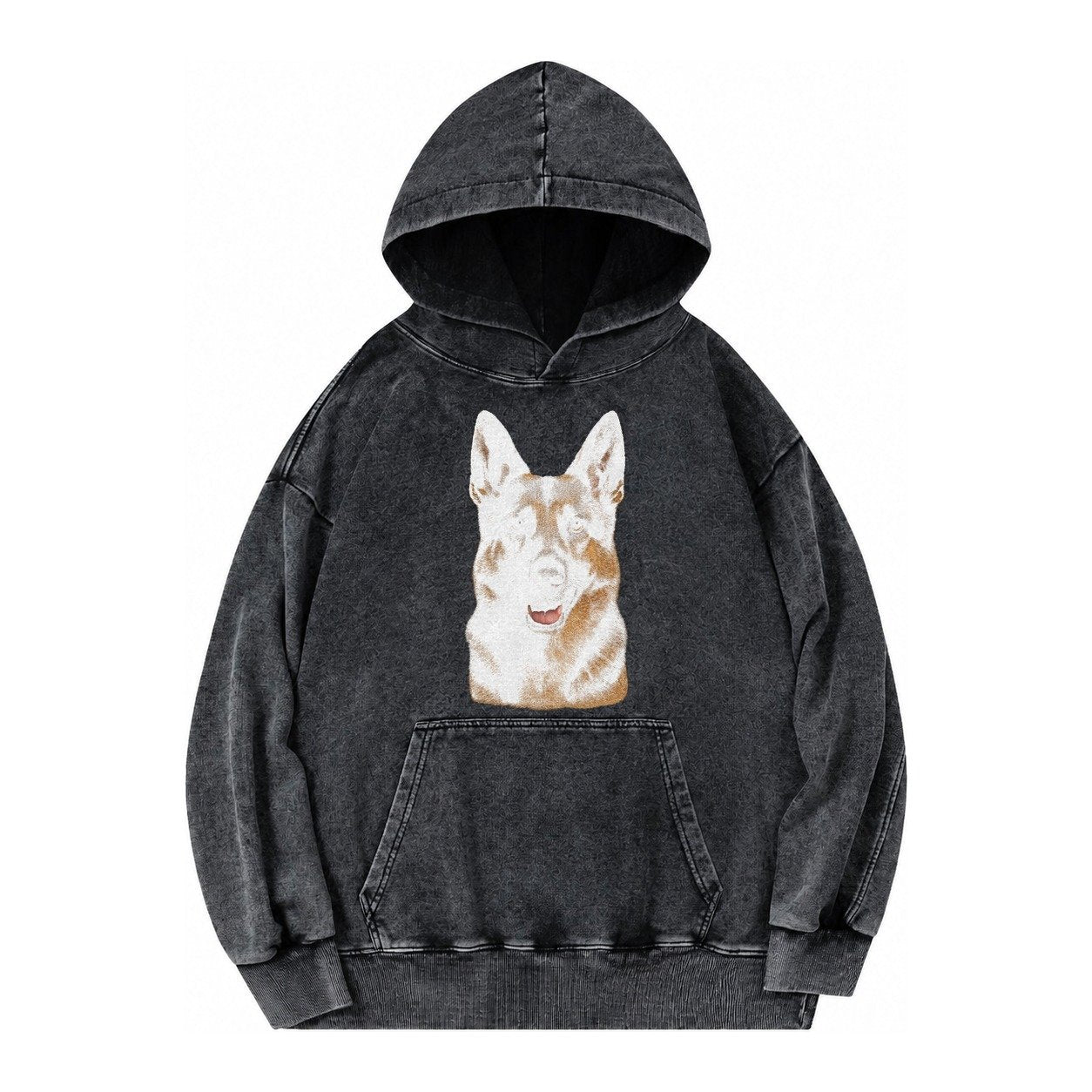 German Shepherd Portrait Vintage Washed Hoodie – Black