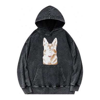 German Shepherd Portrait Vintage Washed Hoodie – Black