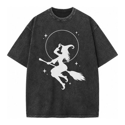 Witch On Broom Vintage T-shirt – Black