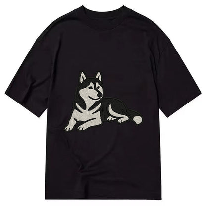 Siberian Husky Black And White Relaxed Lying Down With Head Classic T-shirt – Black