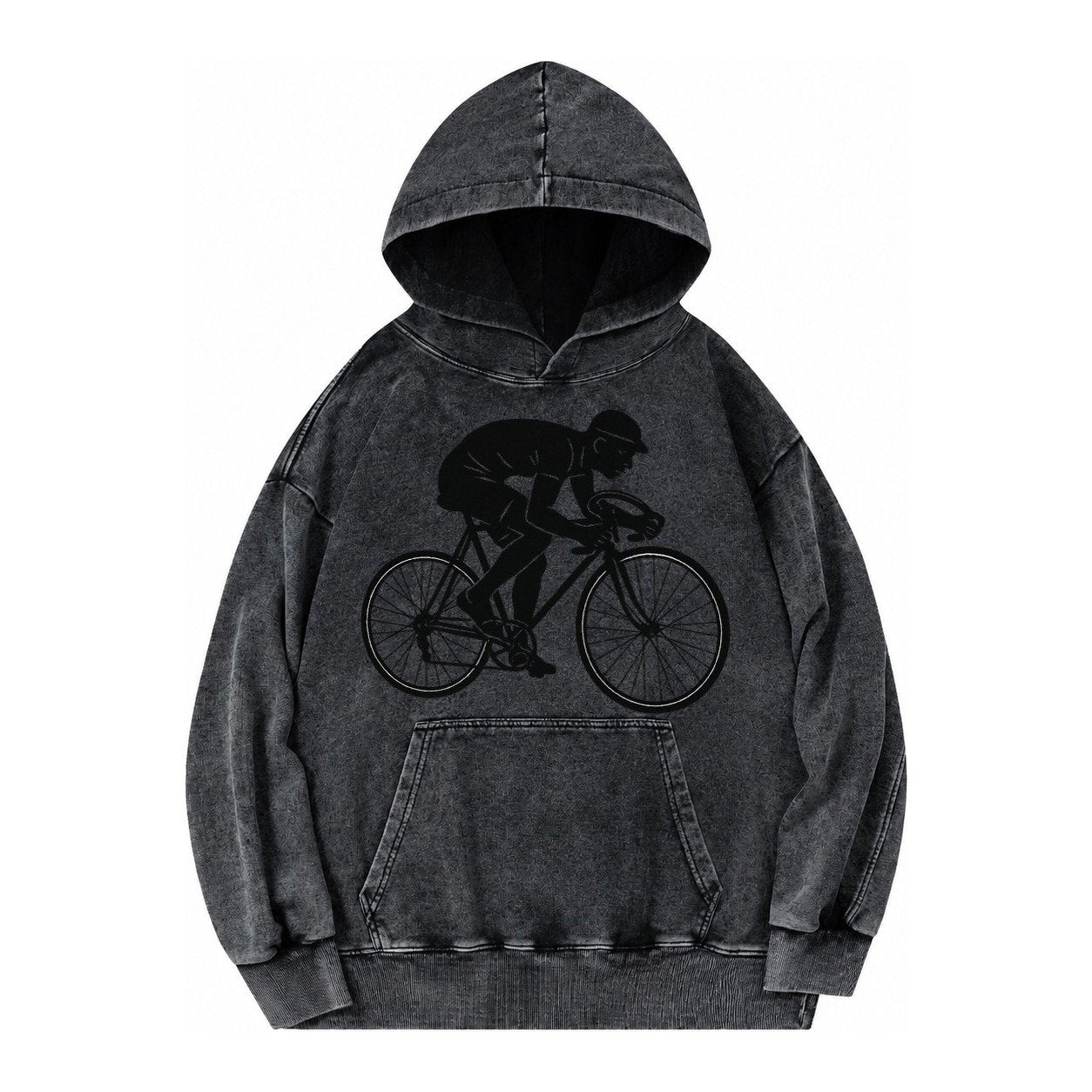 Cyclist Sprinting In Racing Position Vintage Washed Hoodie – Black