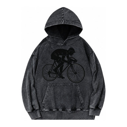 Cyclist Sprinting In Racing Position Vintage Washed Hoodie – Black