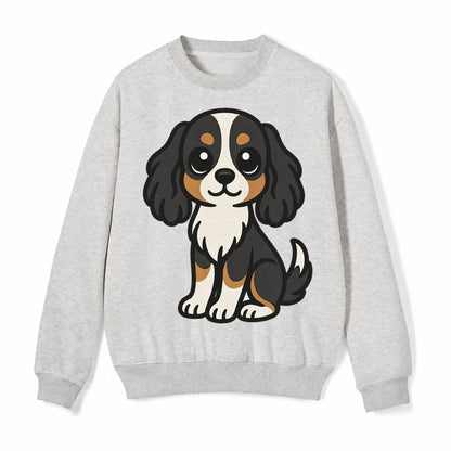 Cavalier King Charles Spaniel Tricolor Sitting Pose Portrait Fleece Sweatshirt – Light Gray