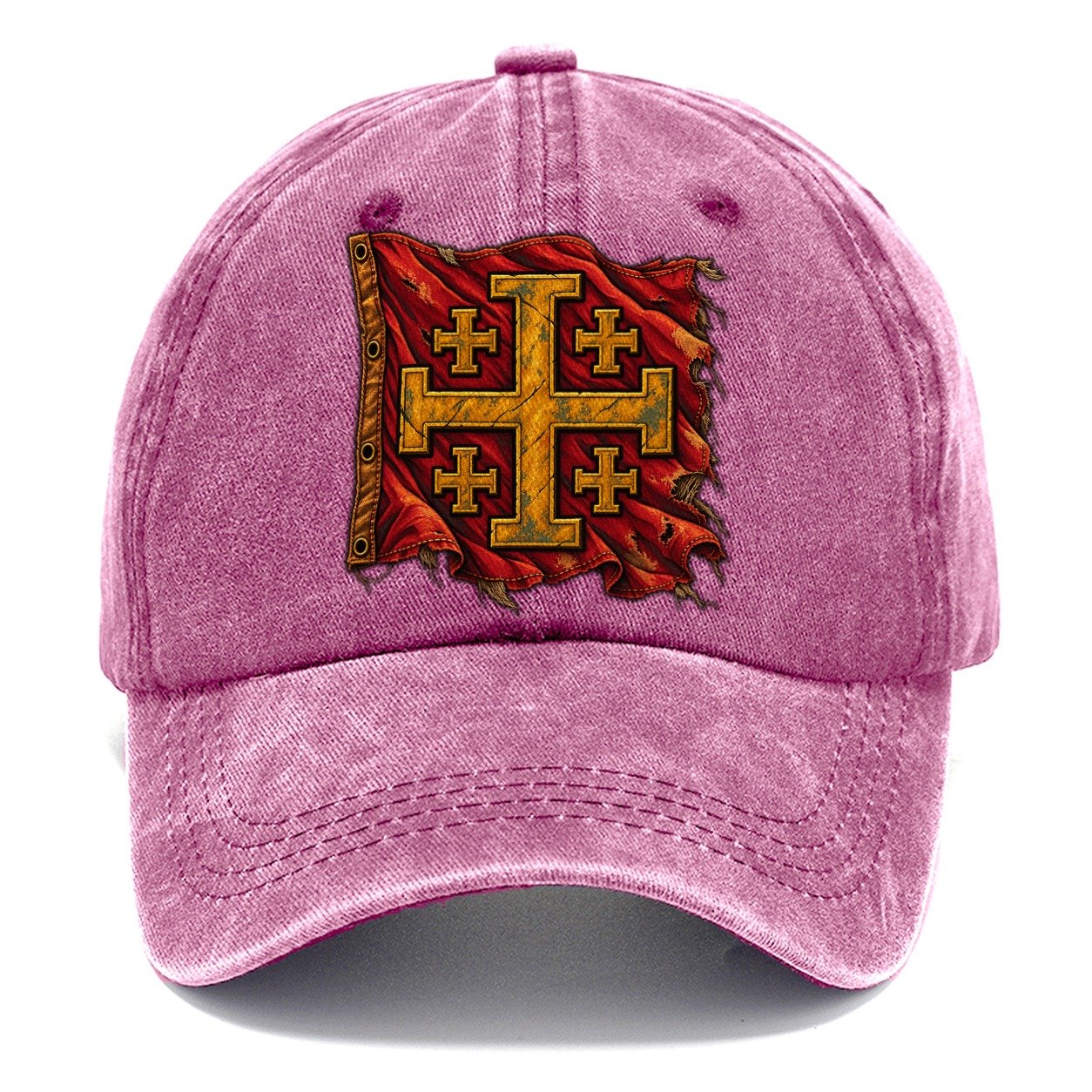 Sun Bleached Linen Flag Jerusalem Cross Classic Cap – Dusty Rose