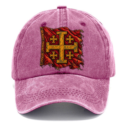 Sun Bleached Linen Flag Jerusalem Cross Classic Cap – Dusty Rose