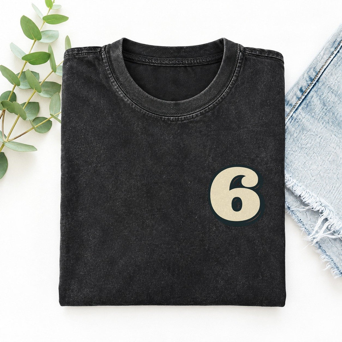 Number 6 Left Chest Vintage T-shirt – Black