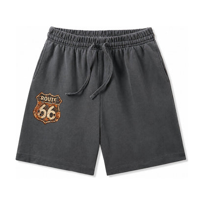 Weathered Marker Rust Aged Route 66 Sign Desert Sun Bleached Washed Shorts – Dark Gray