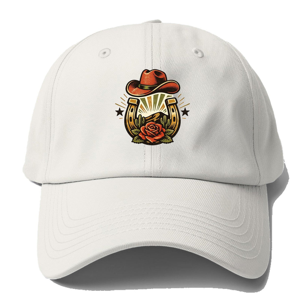 Western Horseshoe Rose Baseball Cap – Off White