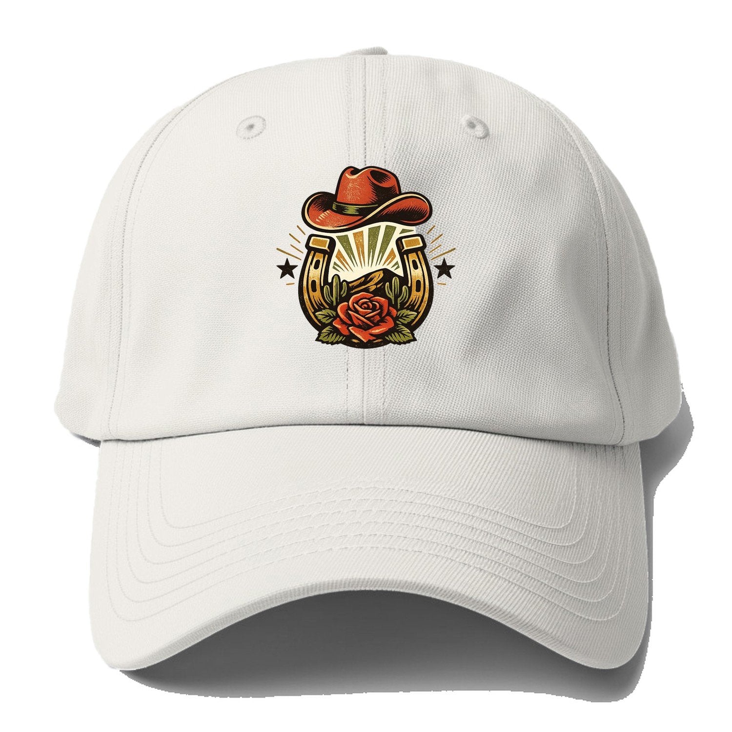Western Horseshoe Rose Baseball Cap – Off White