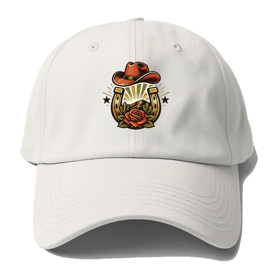 Western Horseshoe Rose Baseball Cap – Off White