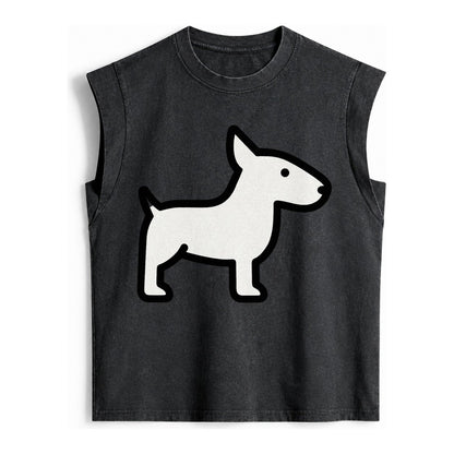 Bull Terrier White Egg Shaped Head Flat Side Profile Vintage Washed Tank – Black