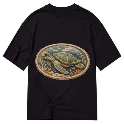 Embroidered Patch Design Sea Turtle Swimming Turtle In Green Classic T-shirt – Black