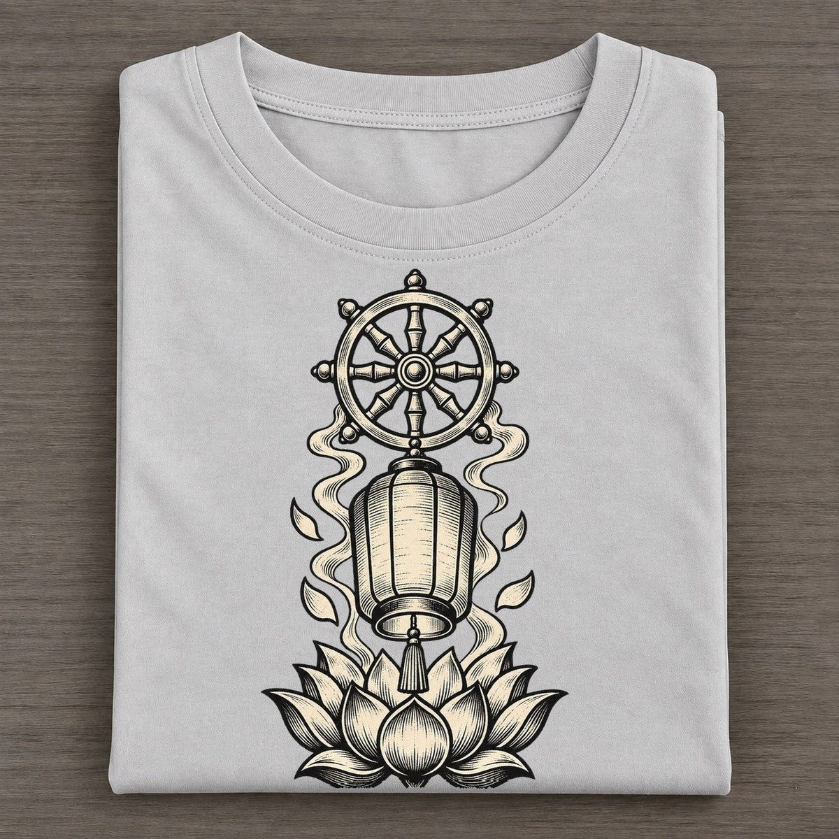 Buddhist Vesak Lantern And Lotus World Faiths Ink Figures Classic T-shirt – Grey