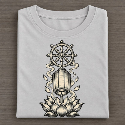 Buddhist Vesak Lantern And Lotus World Faiths Ink Figures Classic T-shirt – Grey