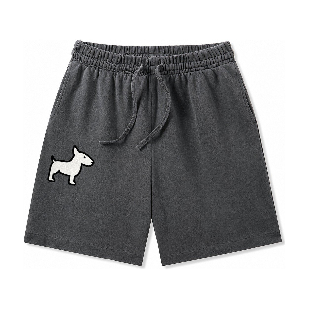 Bull Terrier White Egg Shaped Head Flat Side Profile Washed Shorts – Dark Gray