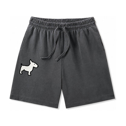 Bull Terrier White Egg Shaped Head Flat Side Profile Washed Shorts – Dark Gray