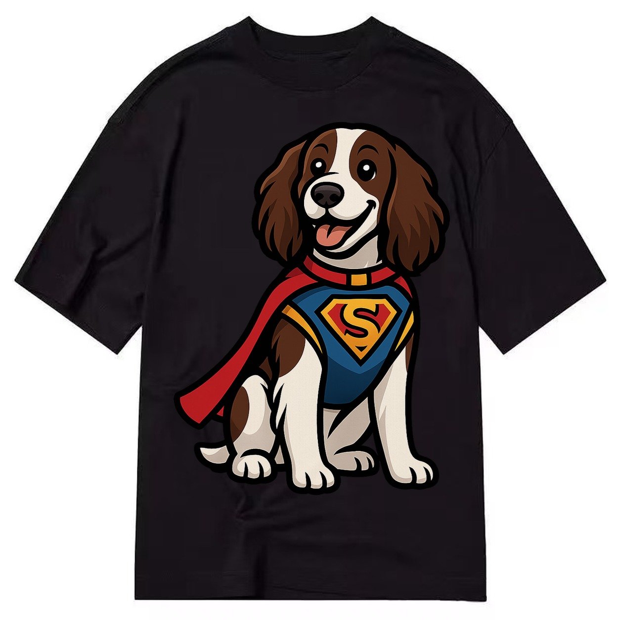 Springer Spaniel Friendly Hero Sitting Attentive With Paws V Classic T-shirt – Black