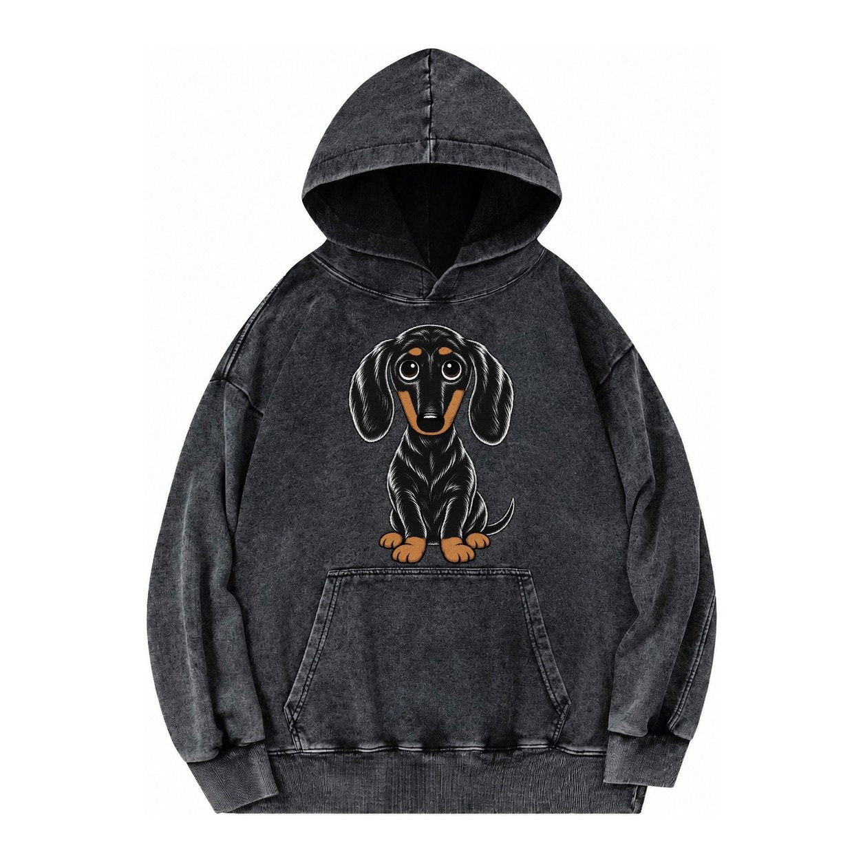 Retro Dachshund Vintage Washed Hoodie – Black