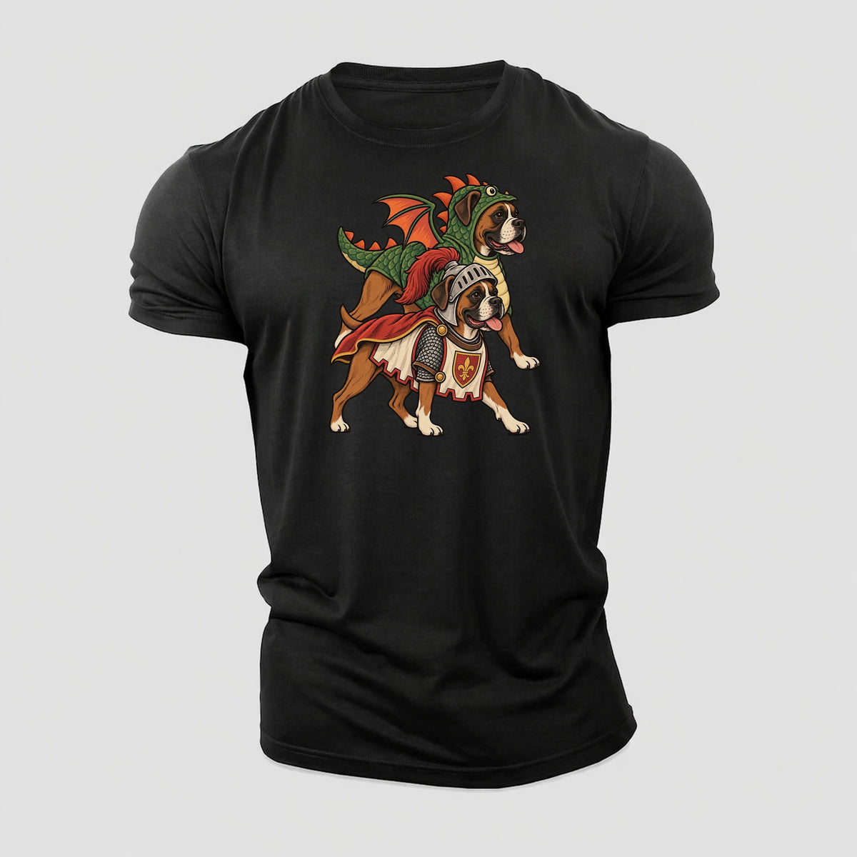 2 Boxers In Halloween Costumes Hdp 32 Parade Lineup Halloween Dog Parade Cotton T-Shirt – Black