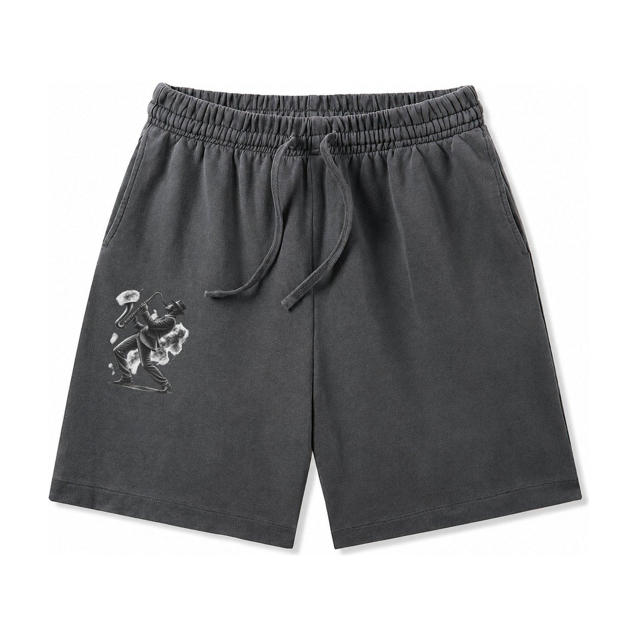 Saxophonist Playing Jazz In Smoky Room Washed Shorts – Dark Gray