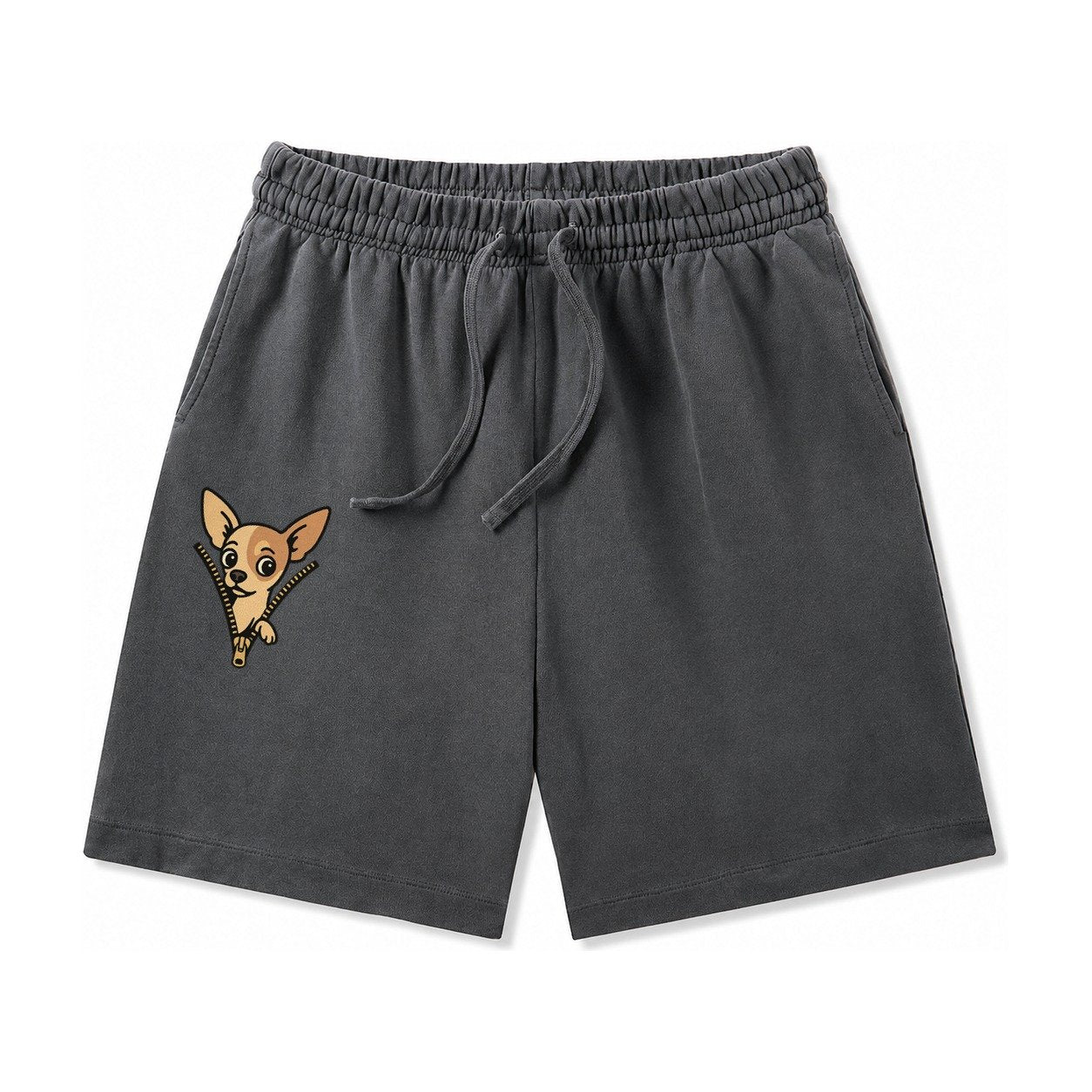 Chihuahua Apple Head Large Pointed Ears Big Round Eyes Tiny Washed Shorts – Dark Gray