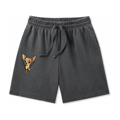 Chihuahua Apple Head Large Pointed Ears Big Round Eyes Tiny Washed Shorts – Dark Gray