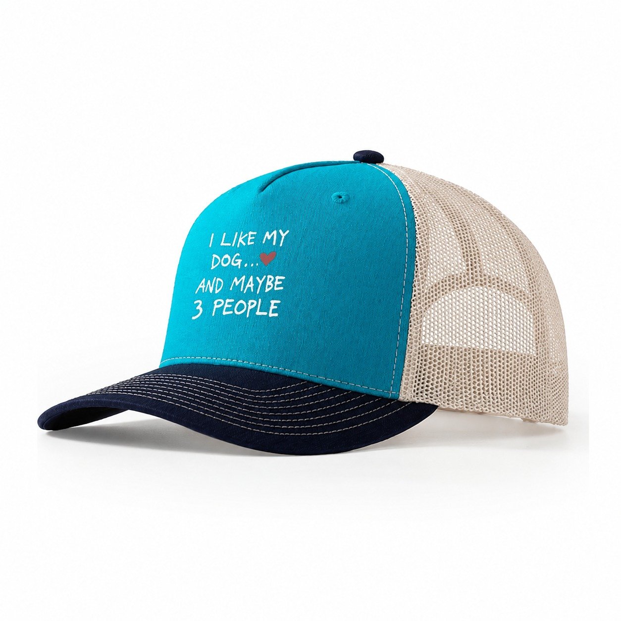 I Like My Dog And Maybe 3 People Trucker Hat – Teal Navy