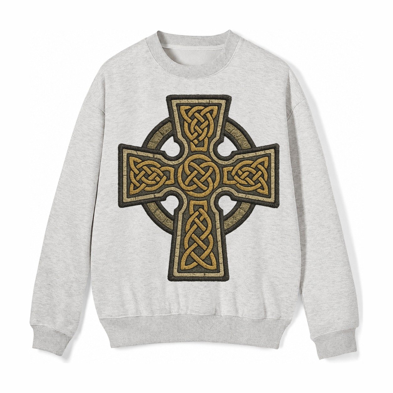 Celtic Cross Fleece Sweatshirt – Light Gray