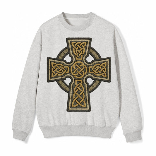 Celtic Cross Fleece Sweatshirt – Light Gray
