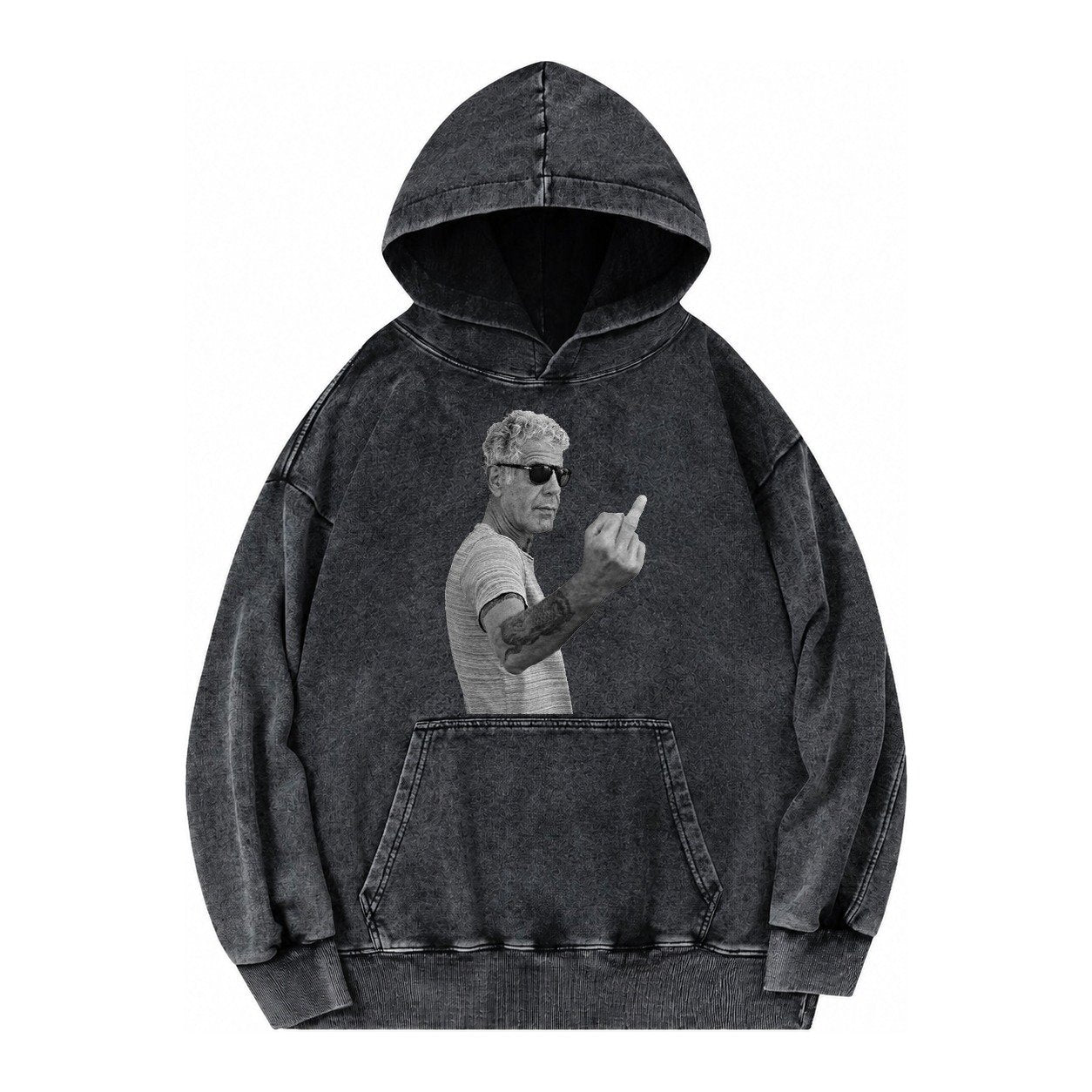 Anthony Bourdain Middle Finger Vintage Washed Hoodie – Black