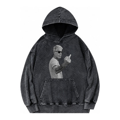 Anthony Bourdain Middle Finger Vintage Washed Hoodie – Black