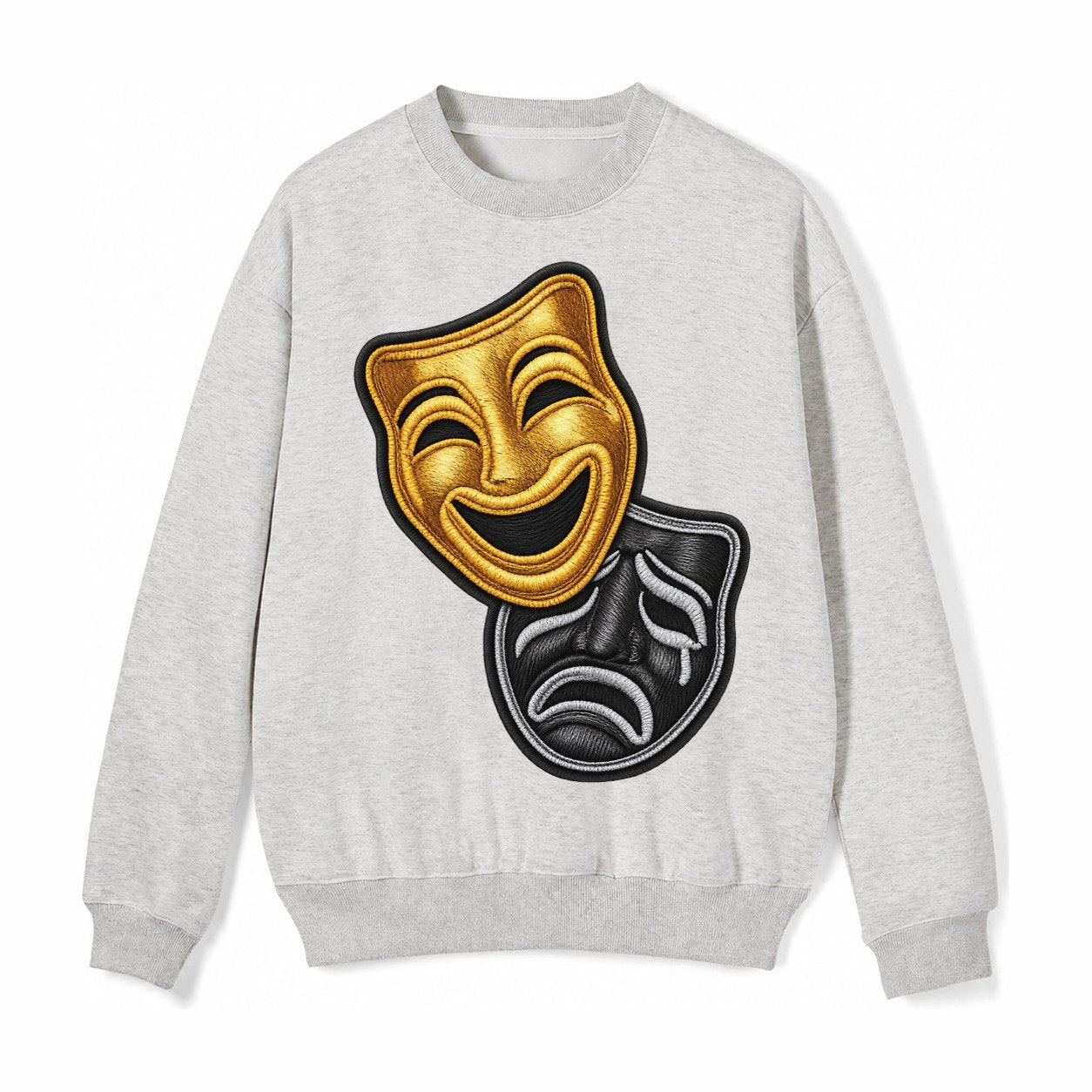 Broadway Masks Comedy Tragedy Masks In Gold And Black Theate Fleece Sweatshirt – Light Gray