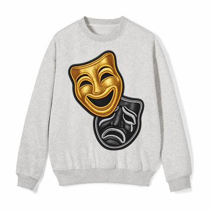 Broadway Masks Comedy Tragedy Masks In Gold And Black Theate Fleece Sweatshirt – Light Gray