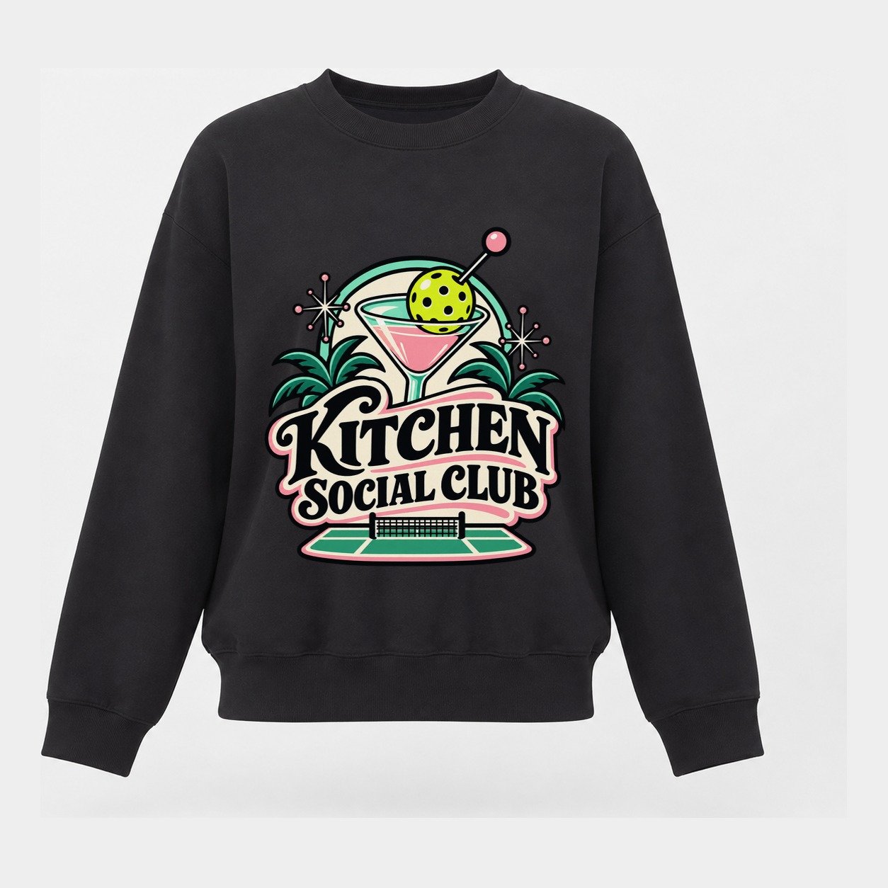 Kitchen Social Club Pickleball Life Women's Crewneck Sweatshirt – Black