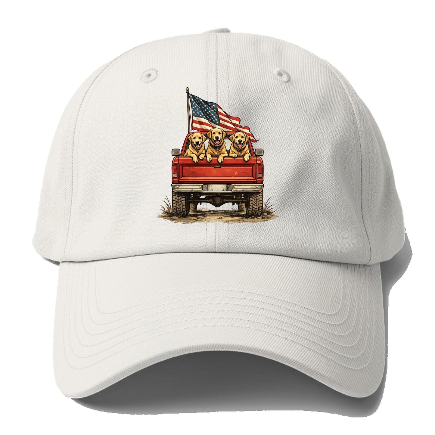 Golden Retriever Patriotic Truck Crew Baseball Cap – Off White