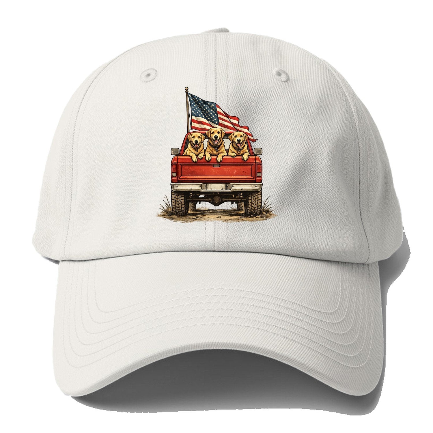 Golden Retriever Patriotic Truck Crew Baseball Cap – Off White
