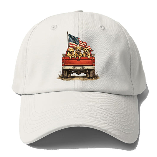Golden Retriever Patriotic Truck Crew Baseball Cap – Off White