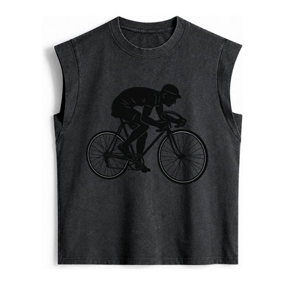 Cyclist Sprinting In Racing Position Vintage Washed Tank – Black