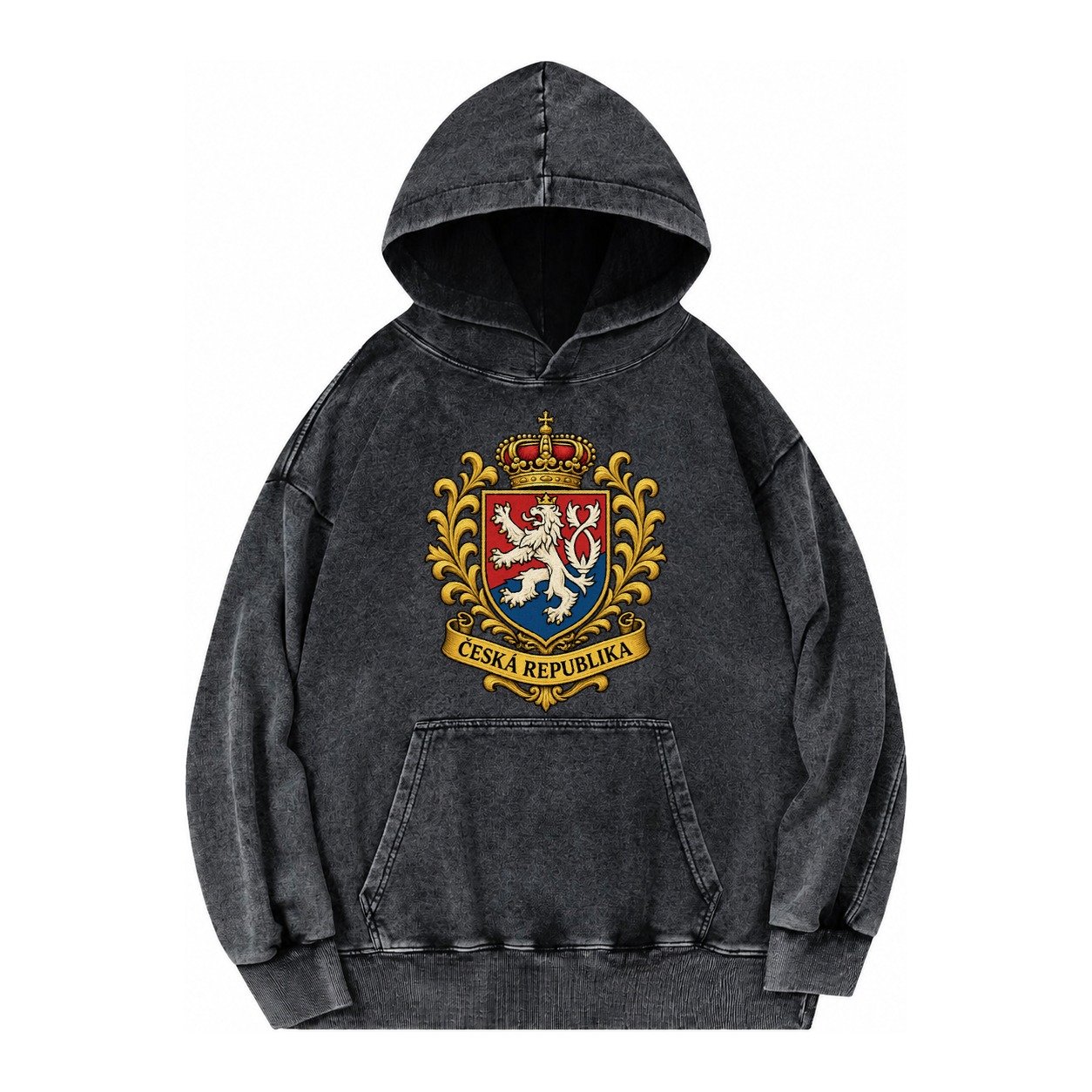 Czech Republic Lion Vintage Washed Hoodie – Black